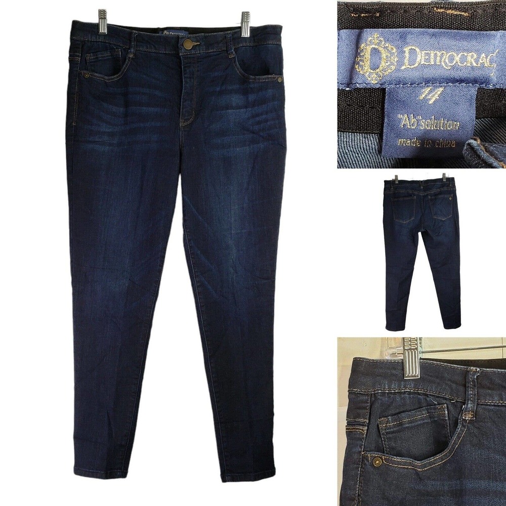Democracy Jeans Womens Size 14 Blue Ab Solution Cotton Stretch Dark Wash Skinny